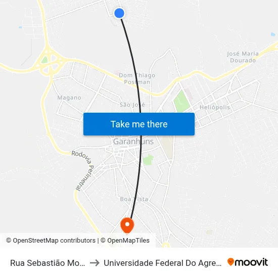 Rua Sebastião Moura Filho 200 to Universidade Federal Do Agreste De Pernambuco map