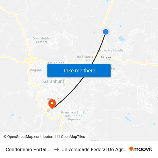 Condominio Portal Das Colinas 15 to Universidade Federal Do Agreste De Pernambuco map