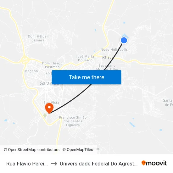 Rua Flávio Pereira Brito 16 to Universidade Federal Do Agreste De Pernambuco map