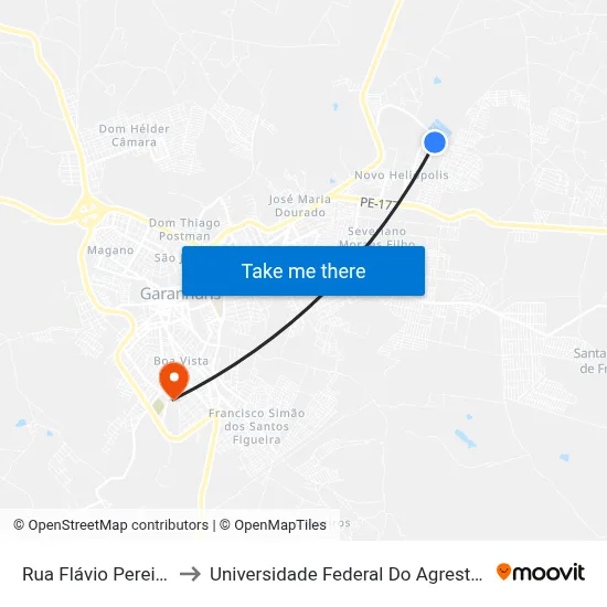 Rua Flávio Pereira Brito 16 to Universidade Federal Do Agreste De Pernambuco map