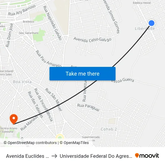 Avenida Euclídes Dourado 33 to Universidade Federal Do Agreste De Pernambuco map