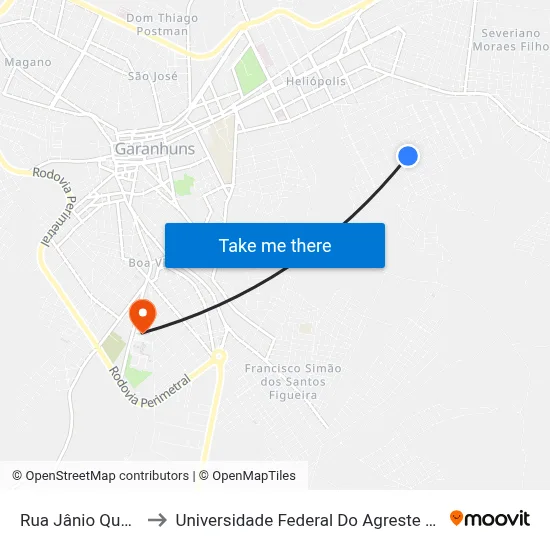 Rua Jânio Quadro 658 to Universidade Federal Do Agreste De Pernambuco map