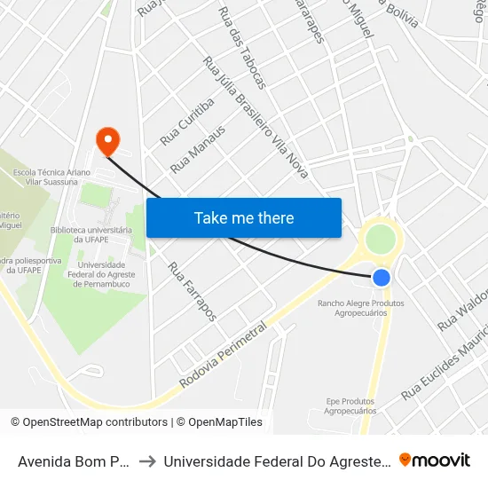 Avenida Bom Pastor 155 to Universidade Federal Do Agreste De Pernambuco map