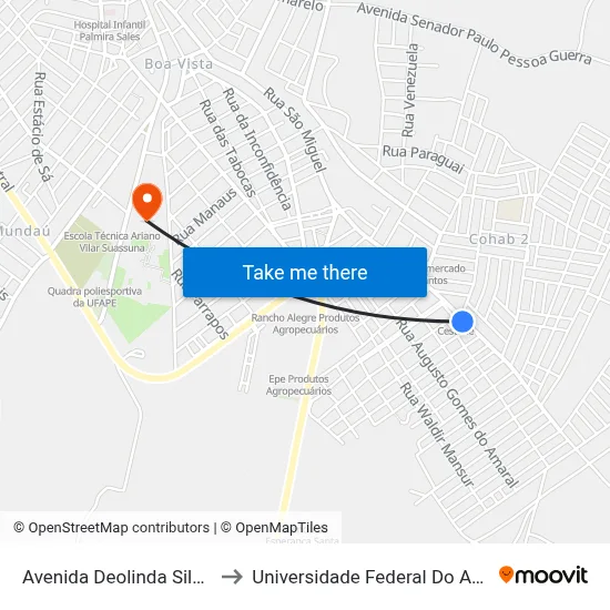 Avenida Deolinda Silvestre Valença 172 to Universidade Federal Do Agreste De Pernambuco map