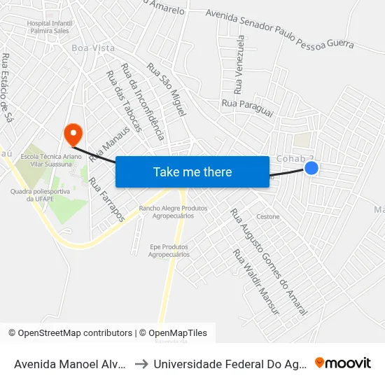 Avenida Manoel Alves Machado 158 to Universidade Federal Do Agreste De Pernambuco map