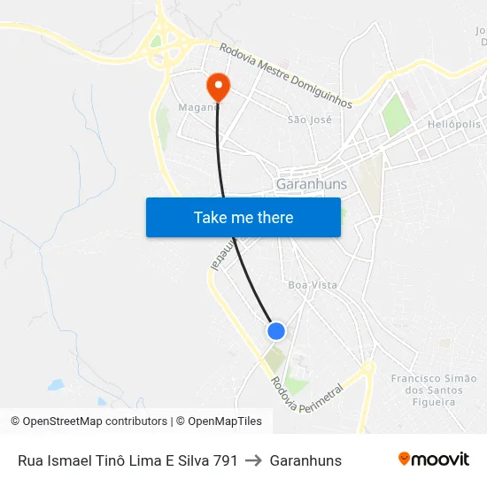 Rua Ismael Tinô Lima E Silva 791 to Garanhuns map