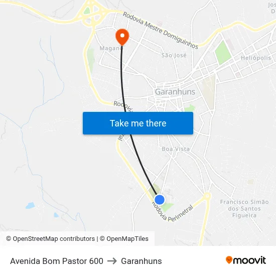 Avenida Bom Pastor 600 to Garanhuns map