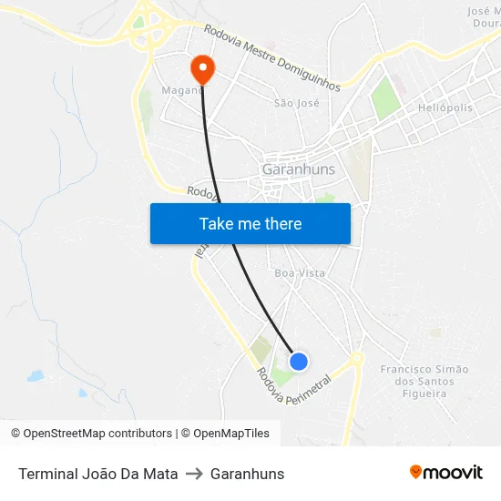 Terminal João Da Mata to Garanhuns map