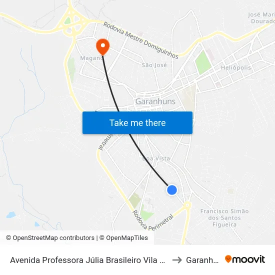 Avenida Professora Júlia Brasileiro Vila Nova 634 to Garanhuns map