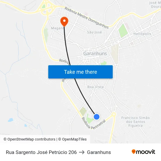 Rua Sargento José Petrúcio 206 to Garanhuns map