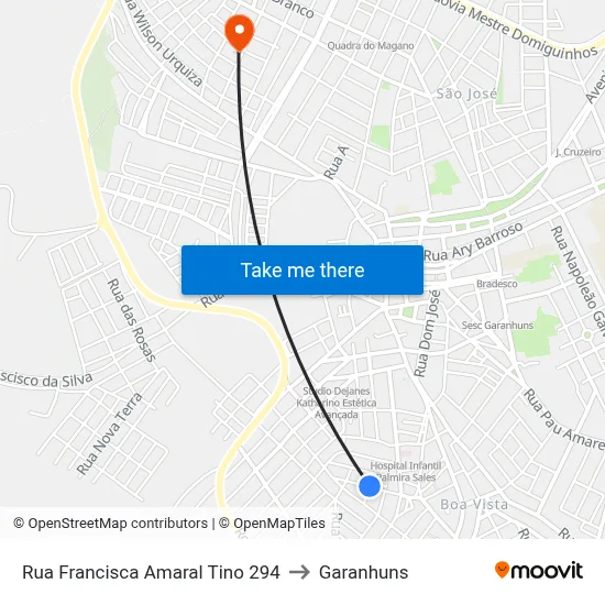 Rua Francisca Amaral Tino 294 to Garanhuns map