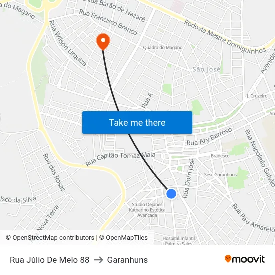 Rua Júlio De Melo 88 to Garanhuns map