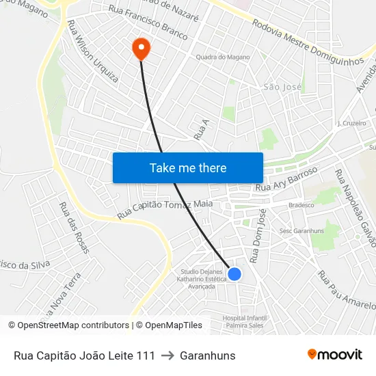 Rua Capitão João Leite 111 to Garanhuns map