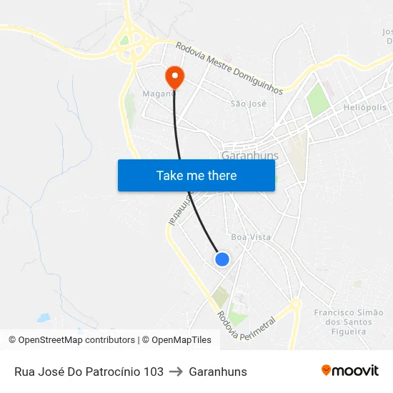 Rua José Do Patrocínio 103 to Garanhuns map