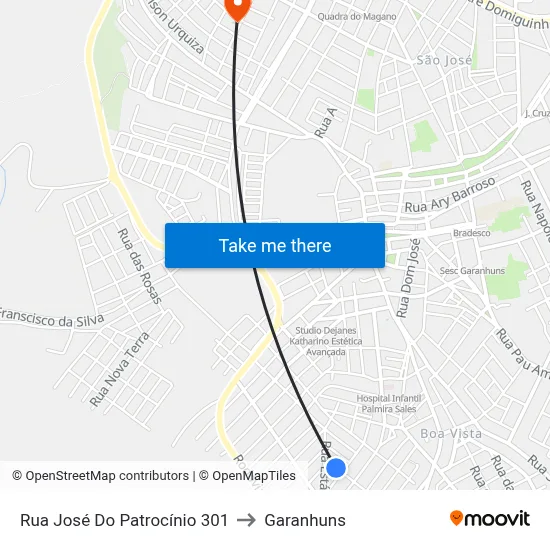 Rua José Do Patrocínio 301 to Garanhuns map