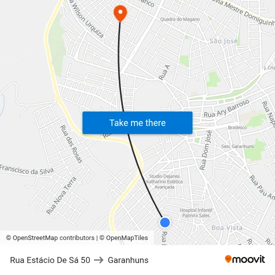 Rua Estácio De Sá 50 to Garanhuns map