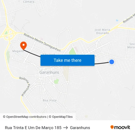 Rua Trinta E Um De Março 185 to Garanhuns map