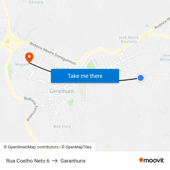 Rua Coelho Neto 6 to Garanhuns map