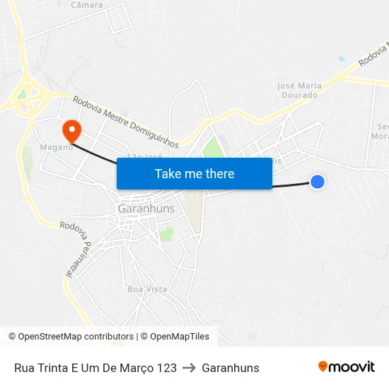 Rua Trinta E Um De Março 123 to Garanhuns map