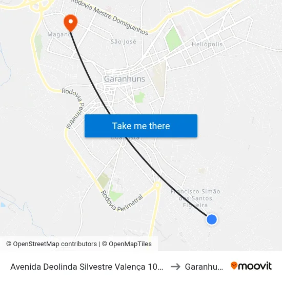 Avenida Deolinda Silvestre Valença 1067 to Garanhuns map