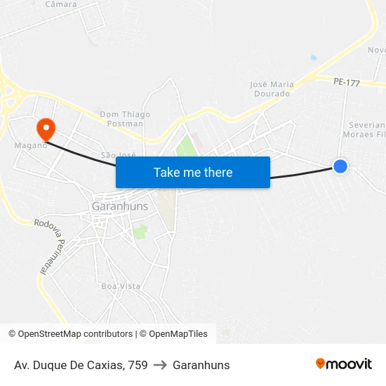 Av. Duque De Caxias, 759 to Garanhuns map