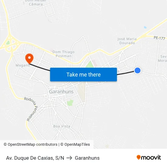 Av. Duque De Caxias, S/N to Garanhuns map