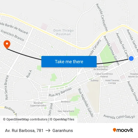 Av. Rui Barbosa, 781 to Garanhuns map