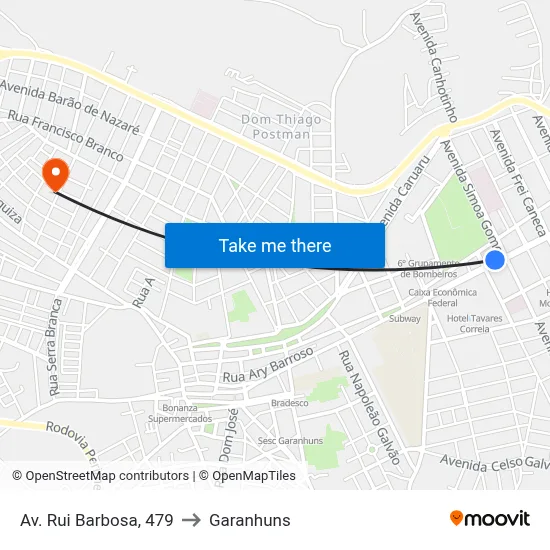 Av. Rui Barbosa, 479 to Garanhuns map