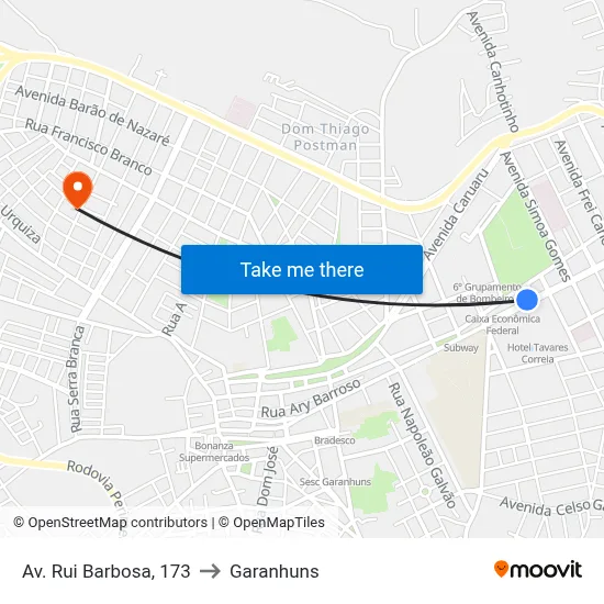 Av. Rui Barbosa, 173 to Garanhuns map