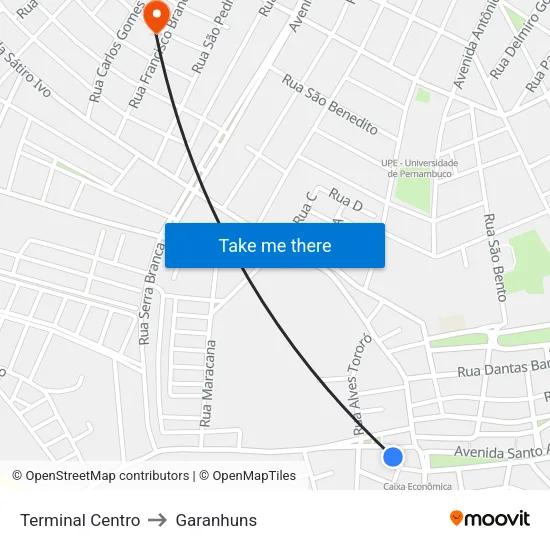 Terminal Centro to Garanhuns map