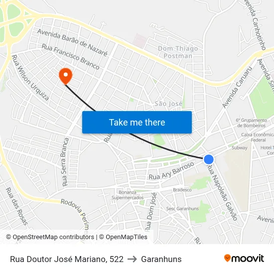 Rua Doutor José Mariano, 522 to Garanhuns map