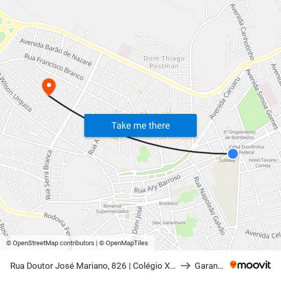 Rua Doutor José Mariano, 826 | Colégio XV De Novembro to Garanhuns map