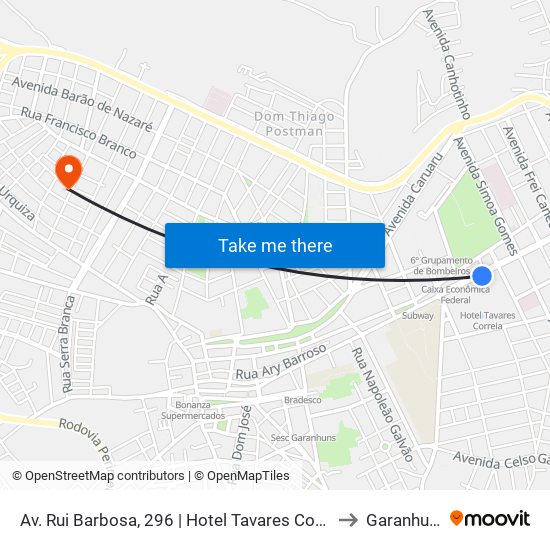 Av. Rui Barbosa, 296 | Hotel Tavares Correia to Garanhuns map