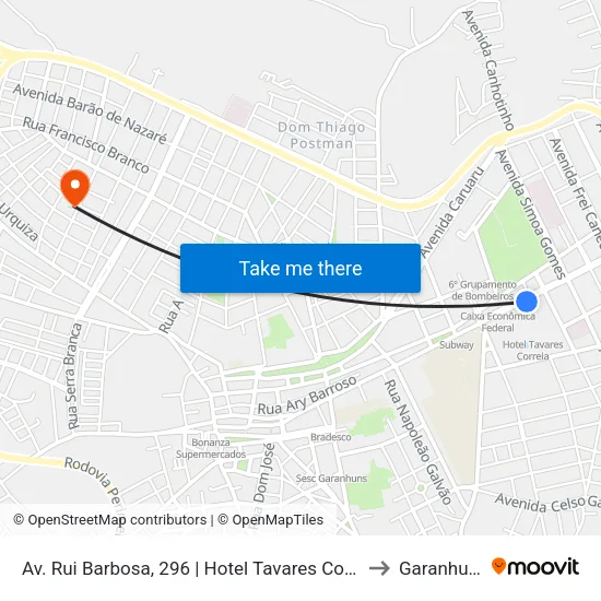 Av. Rui Barbosa, 296 | Hotel Tavares Correia to Garanhuns map