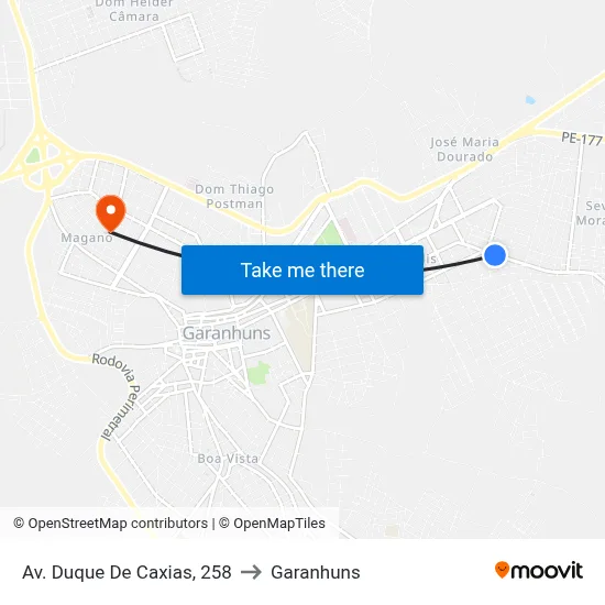 Av. Duque De Caxias, 258 to Garanhuns map