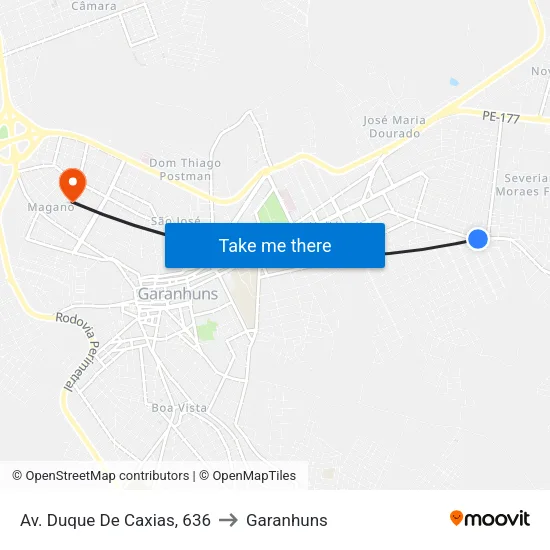 Av. Duque De Caxias, 636 to Garanhuns map