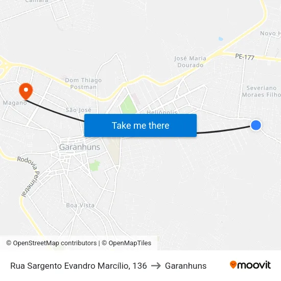 Rua Sargento Evandro Marcílio, 136 to Garanhuns map