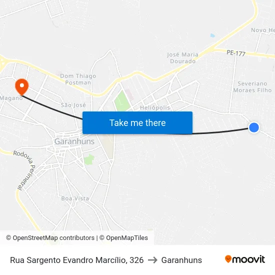 Rua Sargento Evandro Marcílio, 326 to Garanhuns map