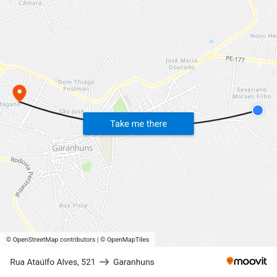 Rua Ataúlfo Alves, 521 to Garanhuns map