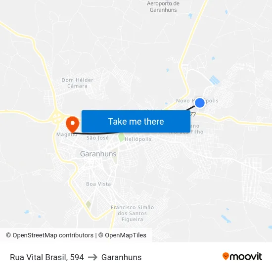 Rua Vital Brasil, 594 to Garanhuns map