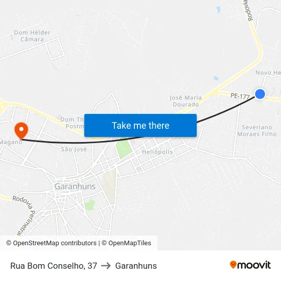 Rua Bom Conselho, 37 to Garanhuns map