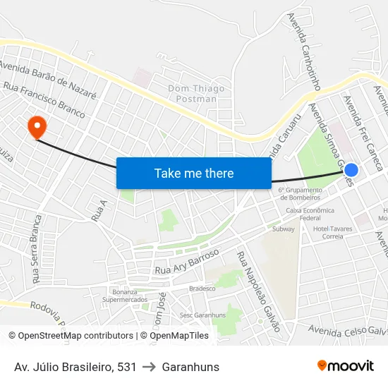 Av. Júlio Brasileiro, 531 to Garanhuns map
