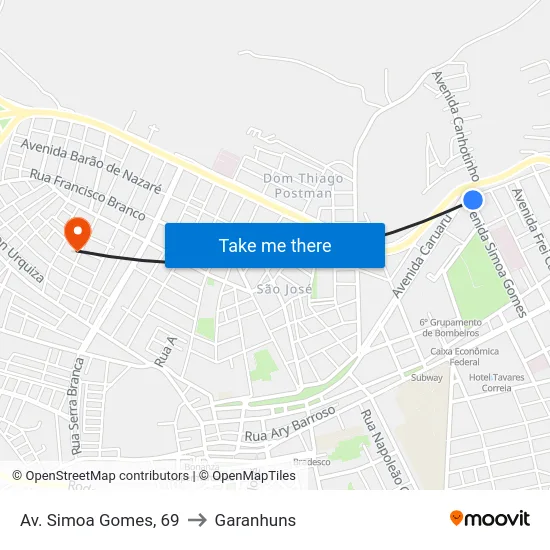 Av. Simoa Gomes, 69 to Garanhuns map