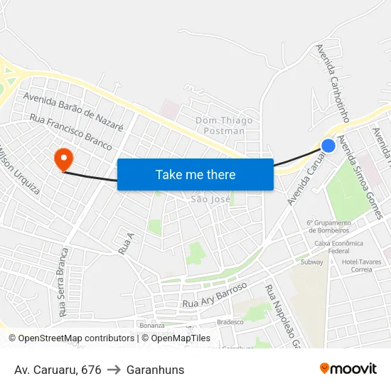 Av. Caruaru, 676 to Garanhuns map