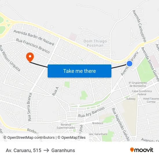 Av. Caruaru, 515 to Garanhuns map