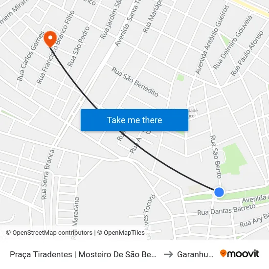 Praça Tiradentes | Mosteiro De São Bento to Garanhuns map