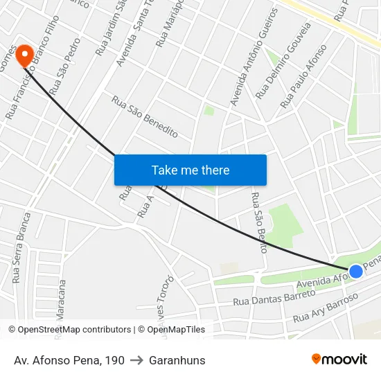 Av. Afonso Pena, 190 to Garanhuns map