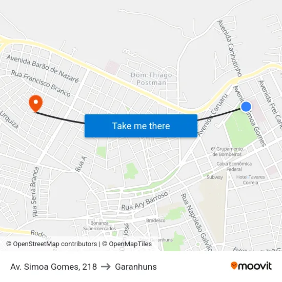 Av. Simoa Gomes, 218 to Garanhuns map