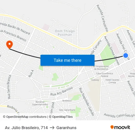 Av. Júlio Brasileiro, 714 to Garanhuns map