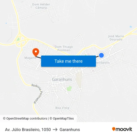 Av. Júlio Brasileiro, 1050 to Garanhuns map